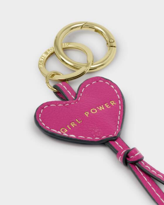 GIRL POWER HEART BAG CHARM KEYRING PINK