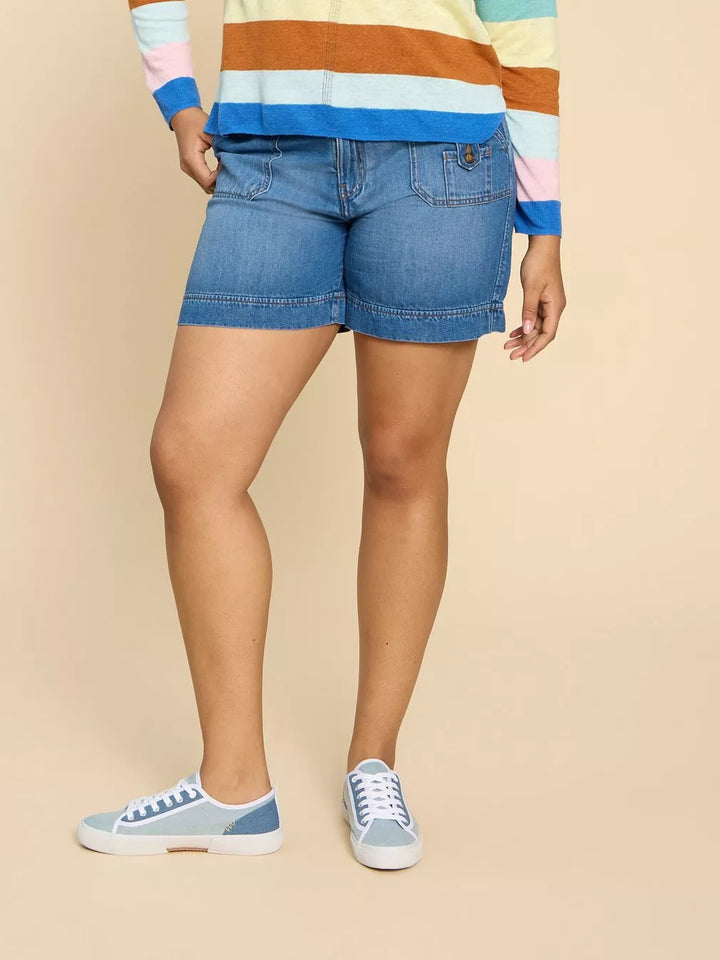 MID DENIM MOLLIE COMBAT DENIM SHORTS