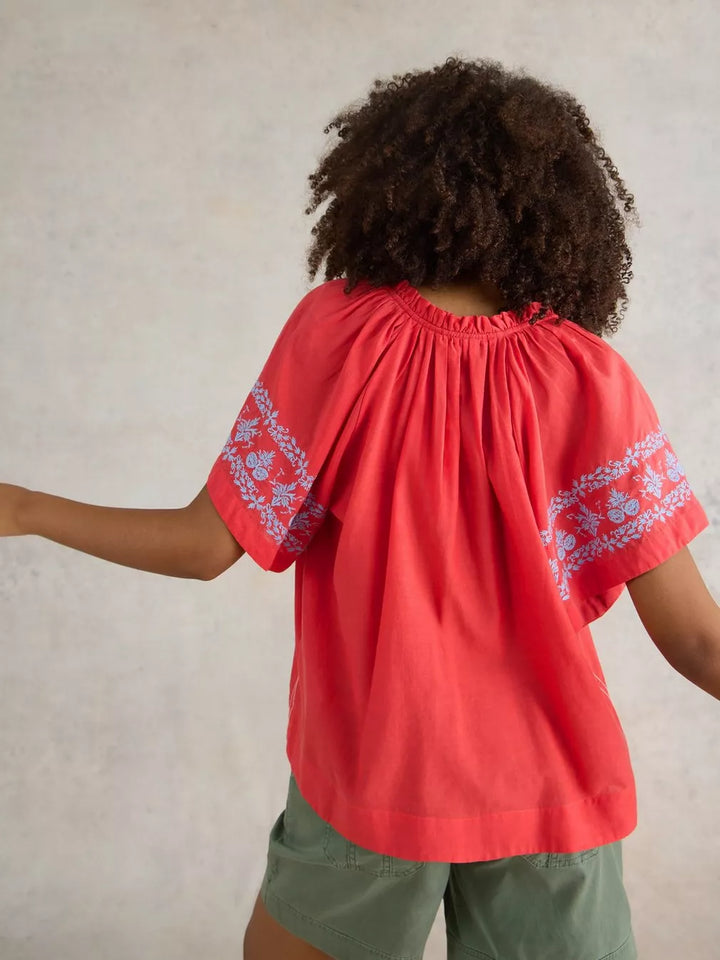 ORANGE MULTI ANNA COTTON EMBROIDERED TOP