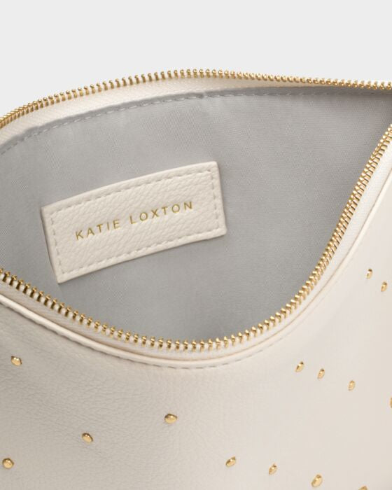 TASSEL CHARM POUCH OFF WHITE & GOLD STUDS