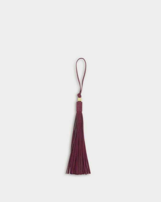 OVERSIZED SUEDETTE TASSEL BAG CHARM CHERRY
