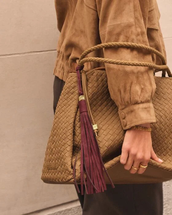 OVERSIZED SUEDETTE TASSEL BAG CHARM CHERRY