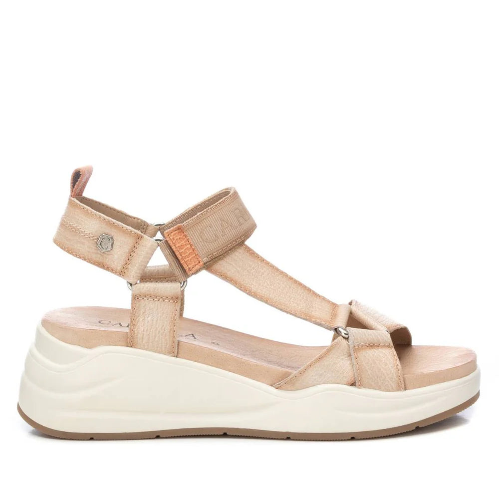 BEIGE VELCRO LEATHER SANDAL