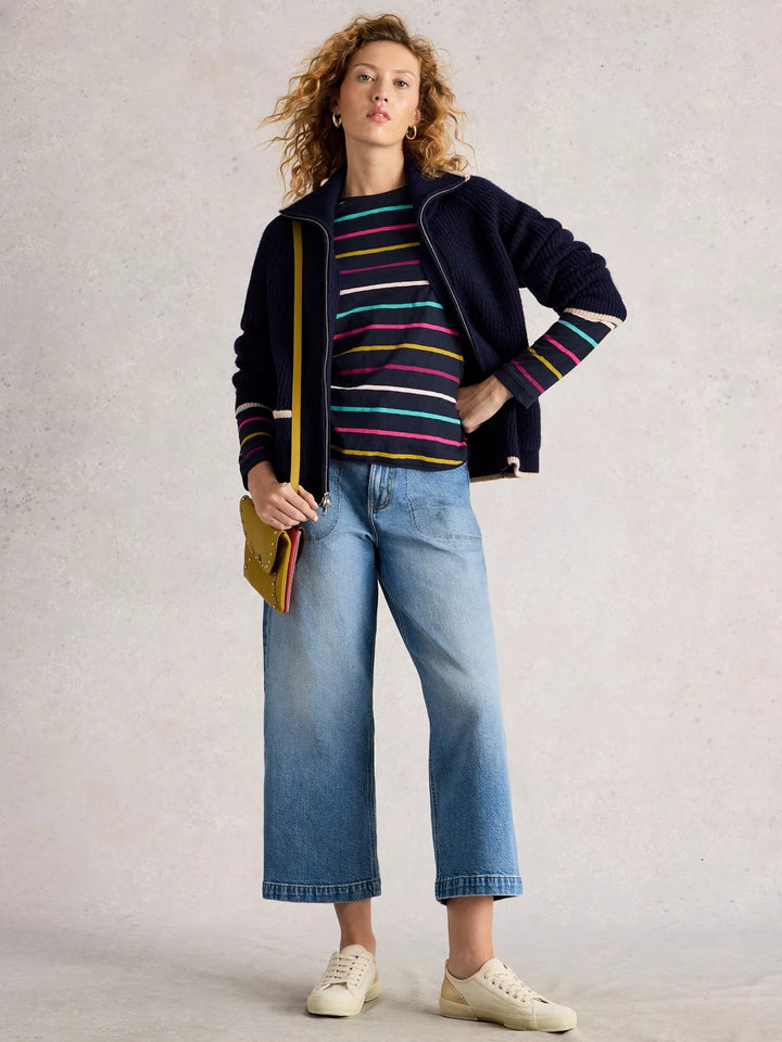 NAVY MULTI CLARA STRIPE LONG SLEEVE TEE