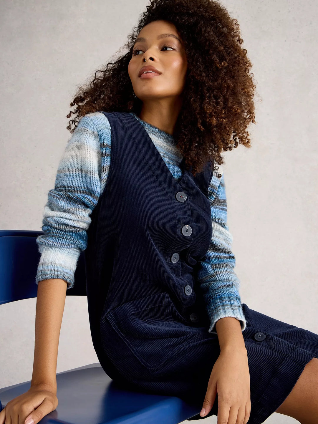 DARK NAVY ROSE CORD PINNY DRESS