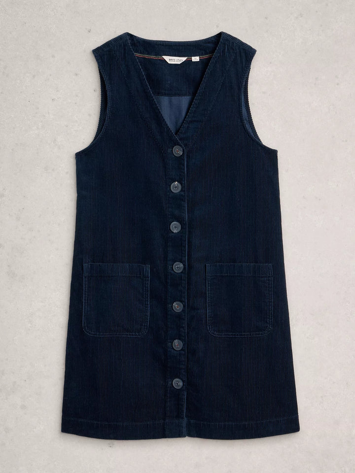DARK NAVY ROSE CORD PINNY DRESS