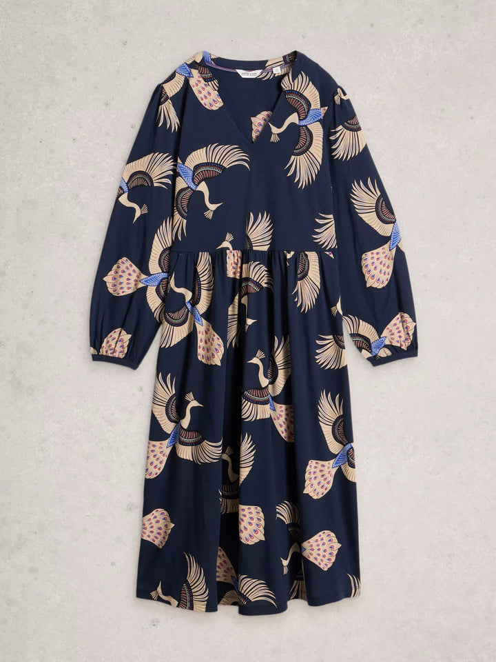 NAVY MULTI LEAH JERSEY DRESS