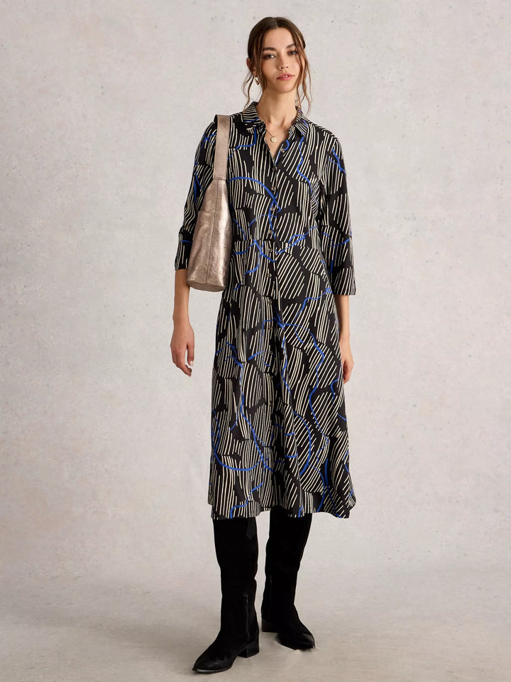 BLACK MULTI RUA JERSEY SHIRT DRESS