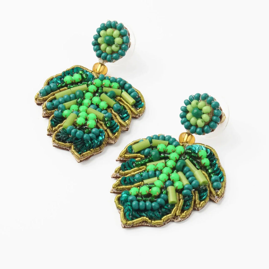 MINI GREEN MONSTERA LEAF EARRINGS