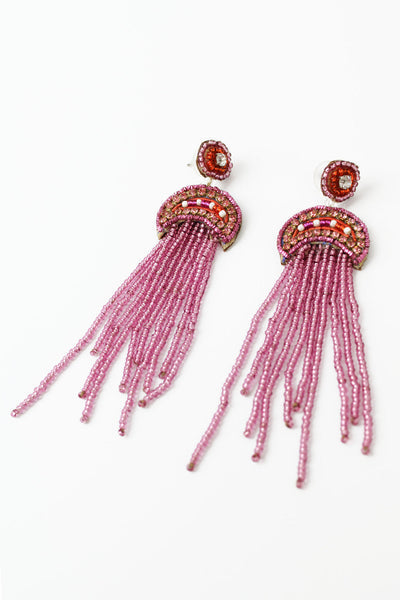 PINK BEADED JELLYFISH DROP EARRINGS