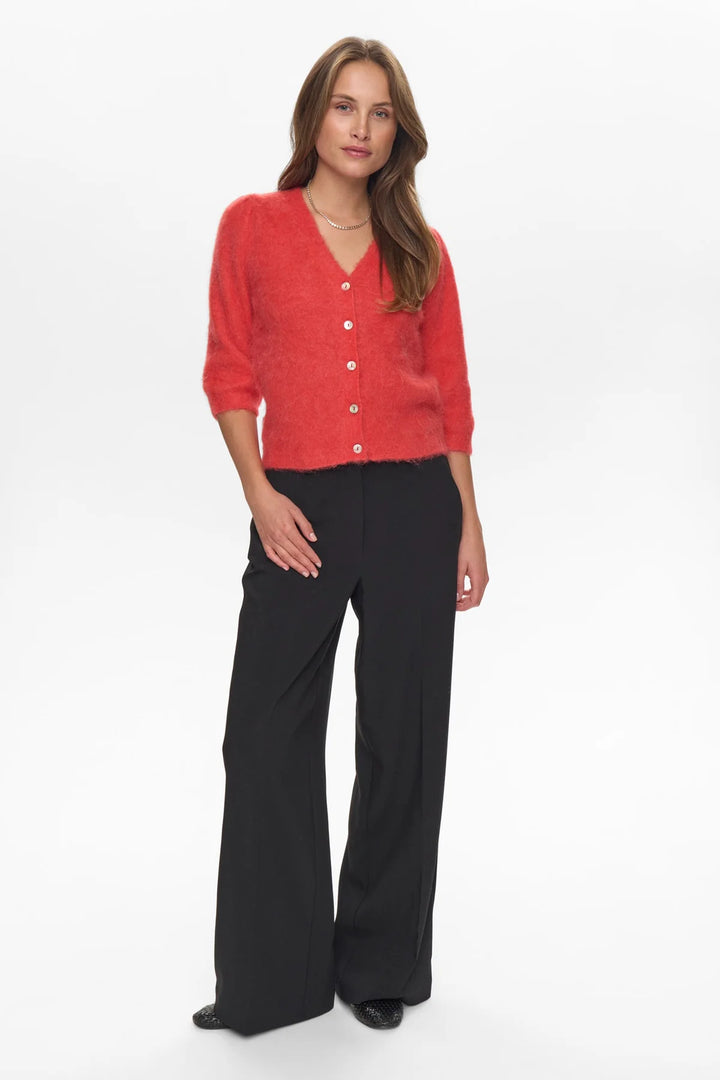 FIERY RED SURI BRUSHED SHORT SLEEVE CARDIGAN