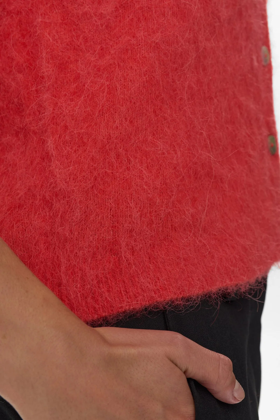 FIERY RED SURI BRUSHED SHORT SLEEVE CARDIGAN