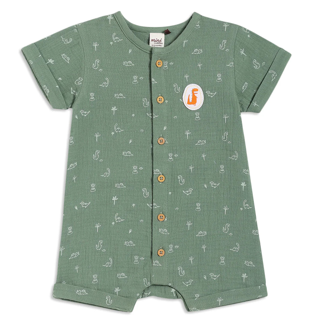 GREEN DINO PRINTED ROMPER