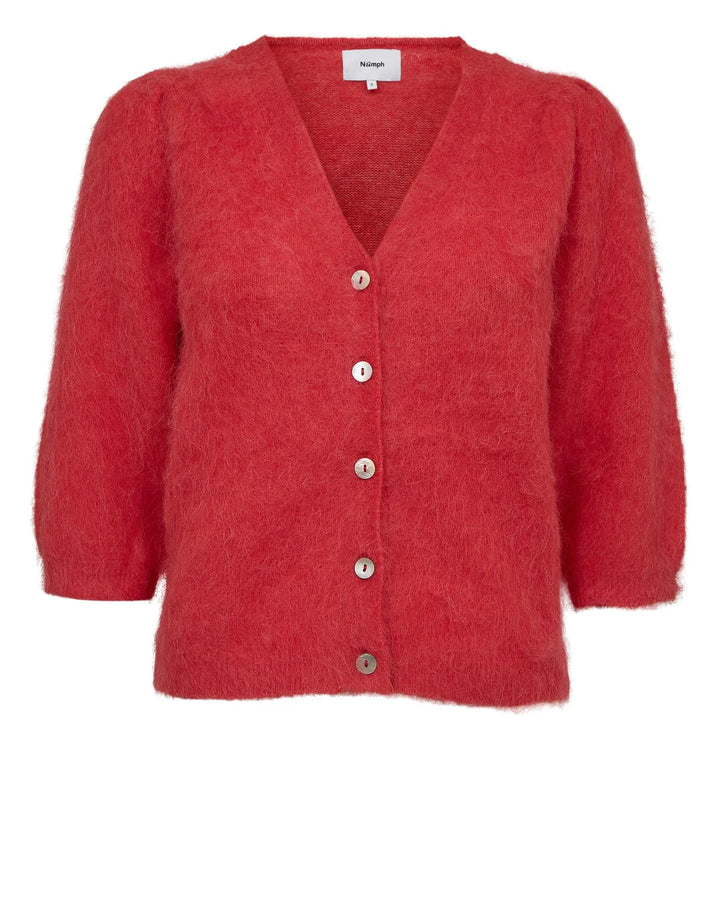 FIERY RED SURI BRUSHED SHORT SLEEVE CARDIGAN
