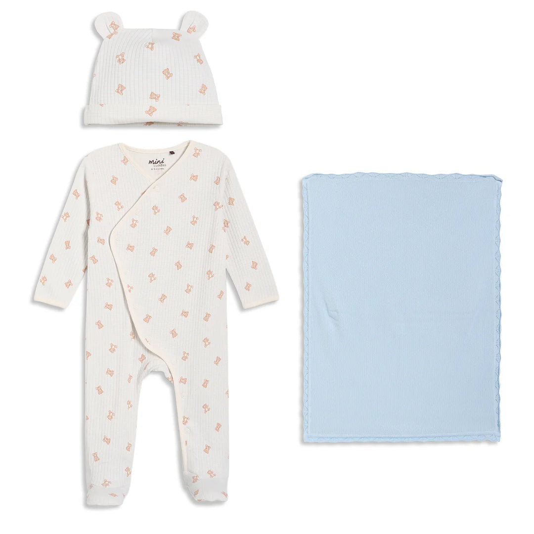 BABY BOYS TEDDY PRINT ESSENTIALS GIFT SET