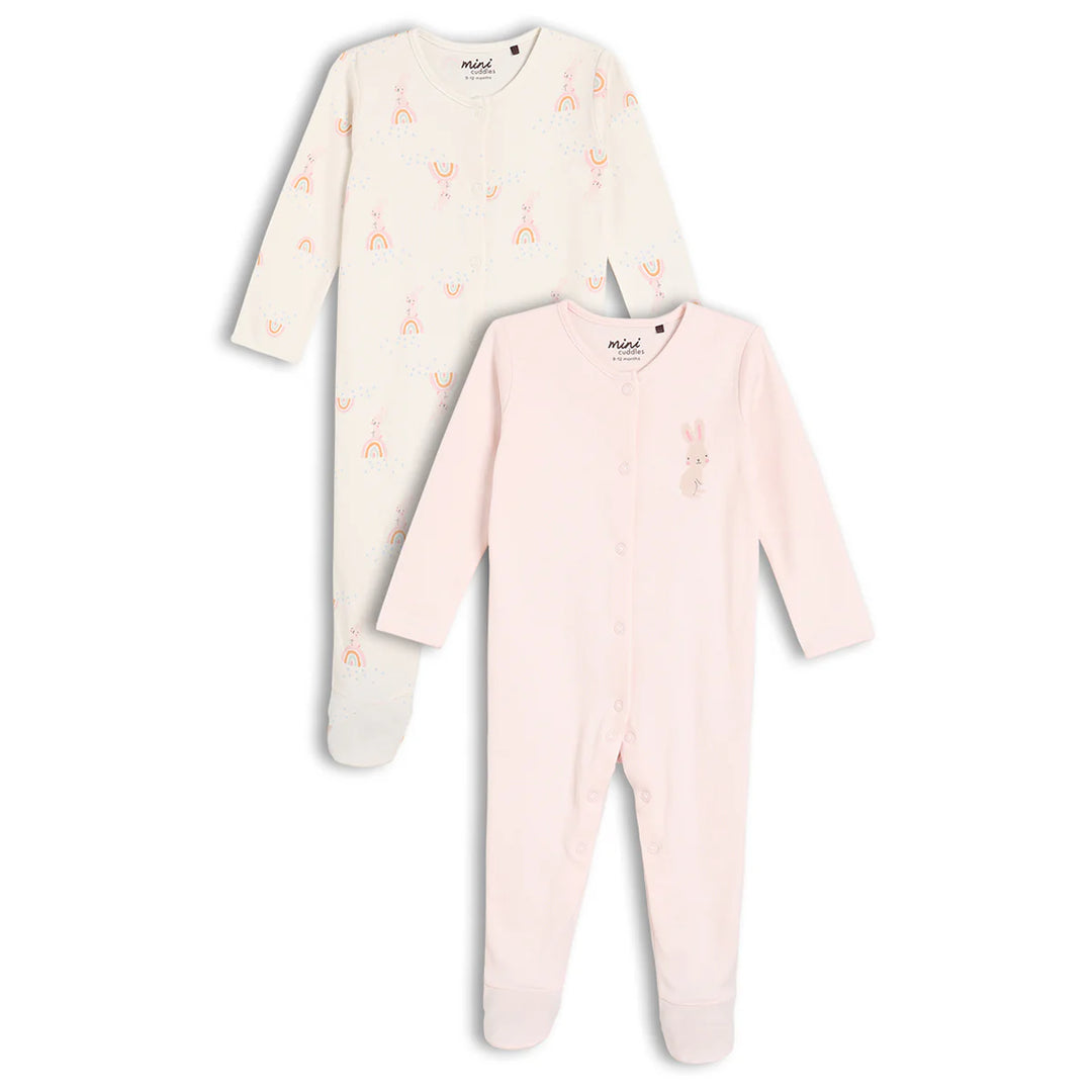 BABY GIRLS RAINBOW PRINTED SLEEPSUITS 2PK