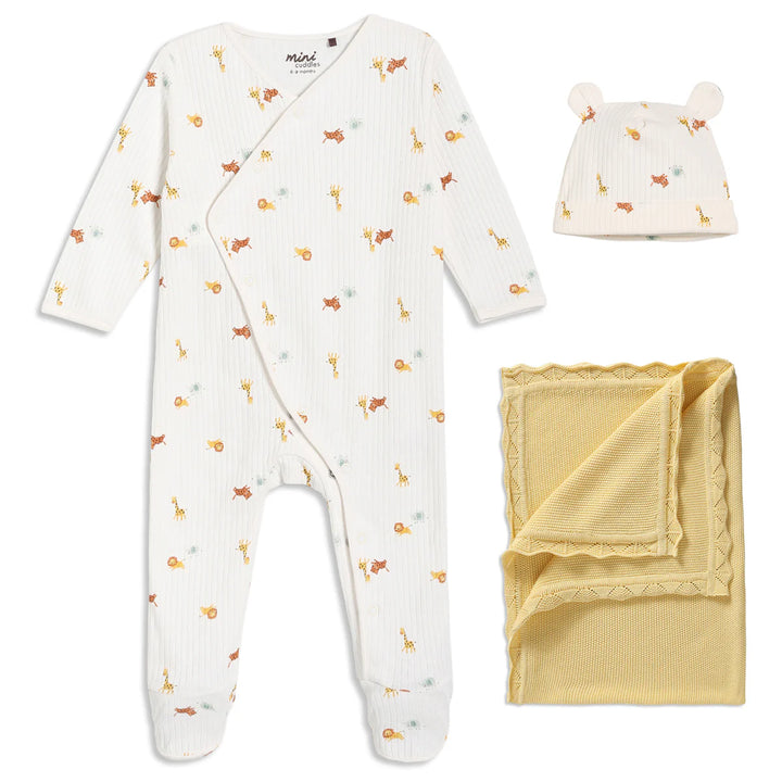 BABY UNISEX ANIMAL PRINT ESSENTIALS 3PC GIFT SET