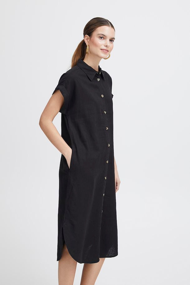 BLACK FALAKKA SHORT SLEEVE SHIRT DRESS