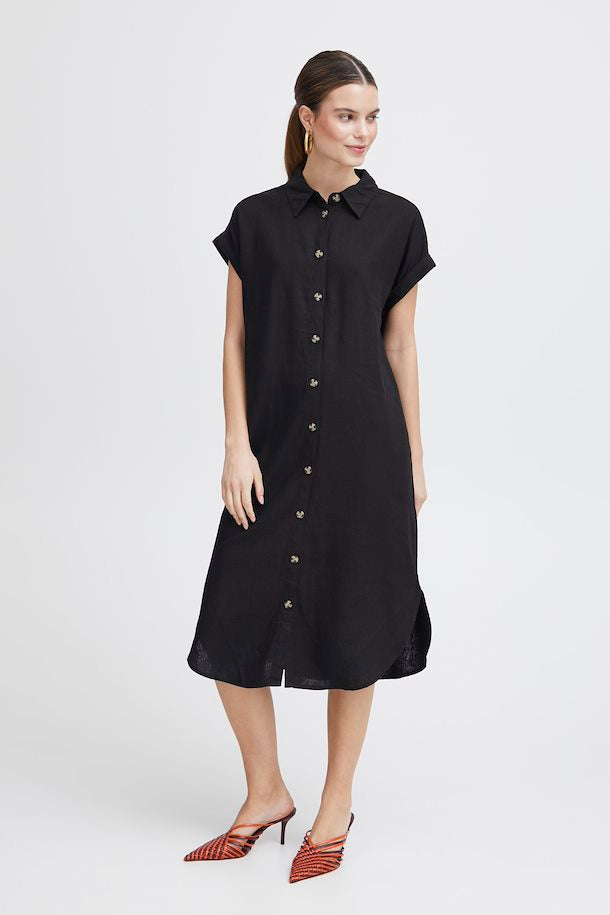 BLACK FALAKKA SHORT SLEEVE SHIRT DRESS