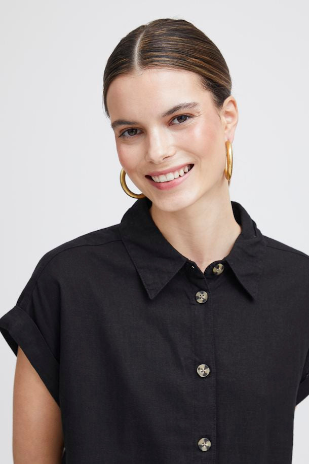 BLACK FALAKKA SHORT SLEEVE SHIRT DRESS