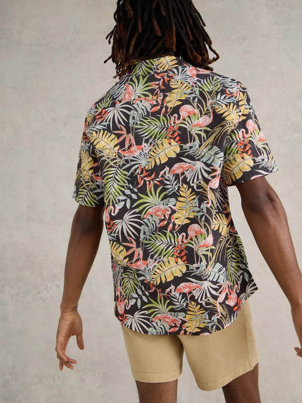 BLACK PRINT FLAMINGO PRINTED SHORT SLEEVE SHIRT