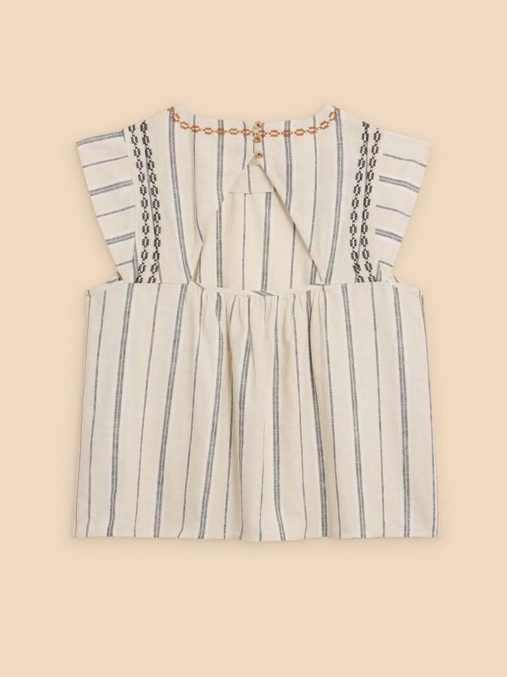 NATURAL MULTI CARLA STRIPE LINEN BLEND TOP