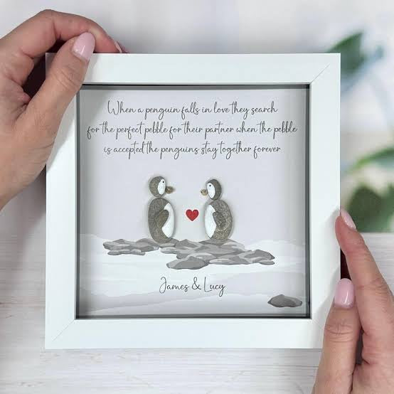 Midi Pebble - White - Penguins - When a penguin falls in love they search for the perfect pebble for their partner