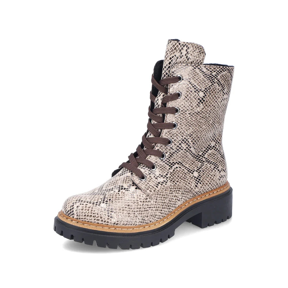 Rieker Women's Beige Animal Print Biker Boots 72627-64