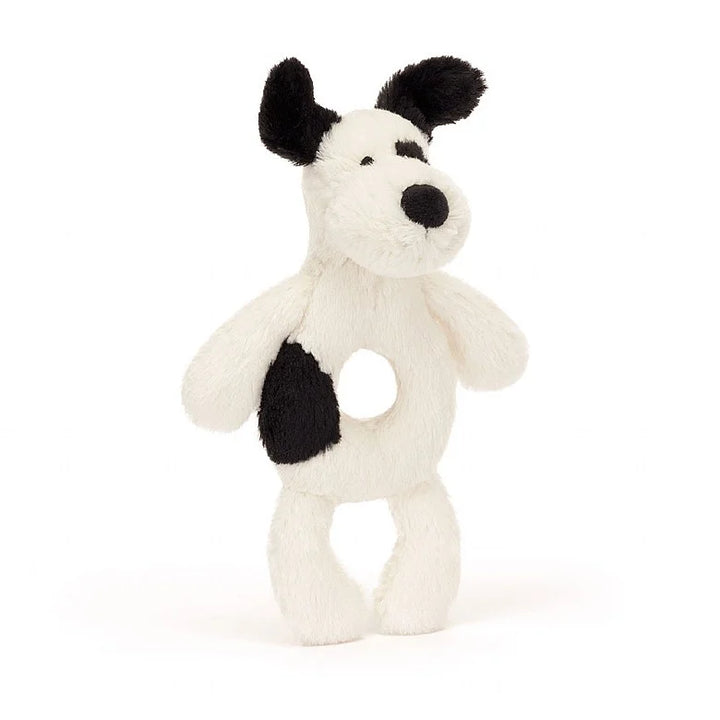 BASHFUL BLACK & CREAM PUPPY RING RATTLE