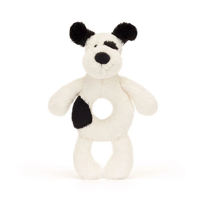 BASHFUL BLACK & CREAM PUPPY RING RATTLE