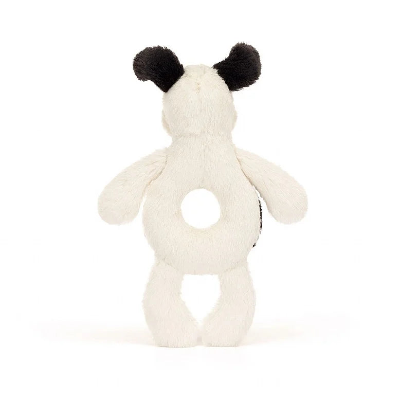 BASHFUL BLACK & CREAM PUPPY RING RATTLE