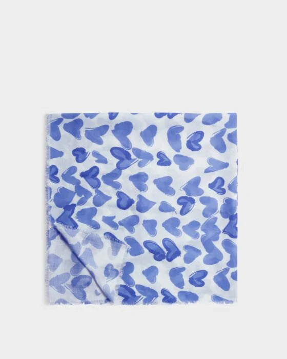 PRINTED SCARF ABSTRACT HEART WHITE/BLUE