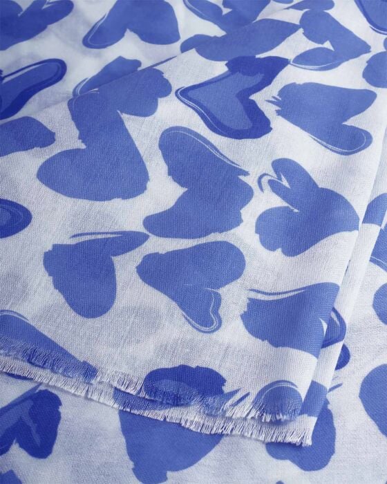 PRINTED SCARF ABSTRACT HEART WHITE/BLUE