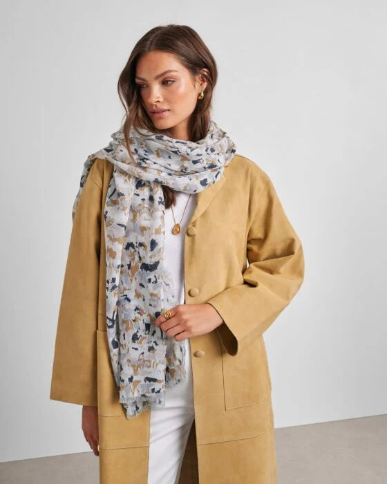 PRINTED SCARF TERAZZO WHITE CAMEL  NAVY