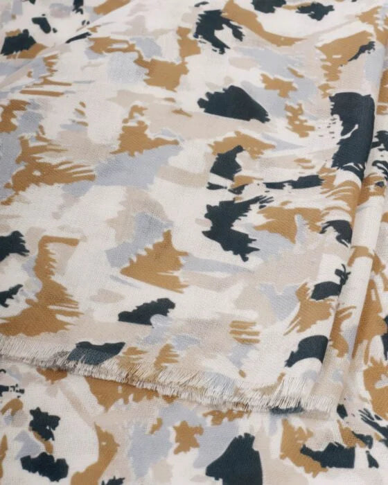 PRINTED SCARF TERAZZO WHITE CAMEL  NAVY