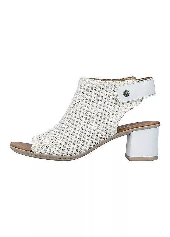 WHITE BLOCK HEEL WOVEN SANDAL