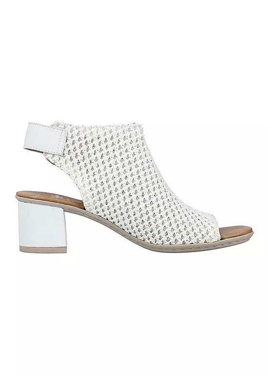 WHITE BLOCK HEEL WOVEN SANDAL