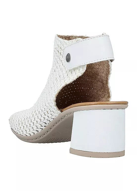 WHITE BLOCK HEEL WOVEN SANDAL