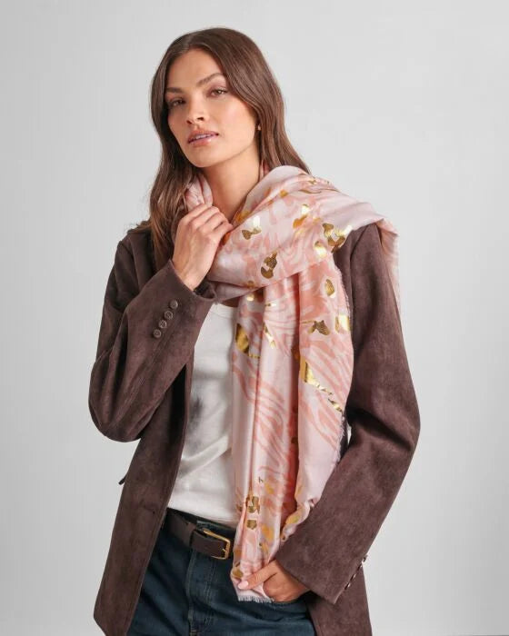 PRINTED FOIL SCARF ANIMAL PINK DUSTY FOIL