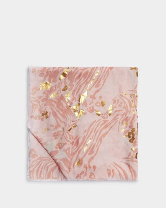 PRINTED FOIL SCARF ANIMAL PINK DUSTY FOIL