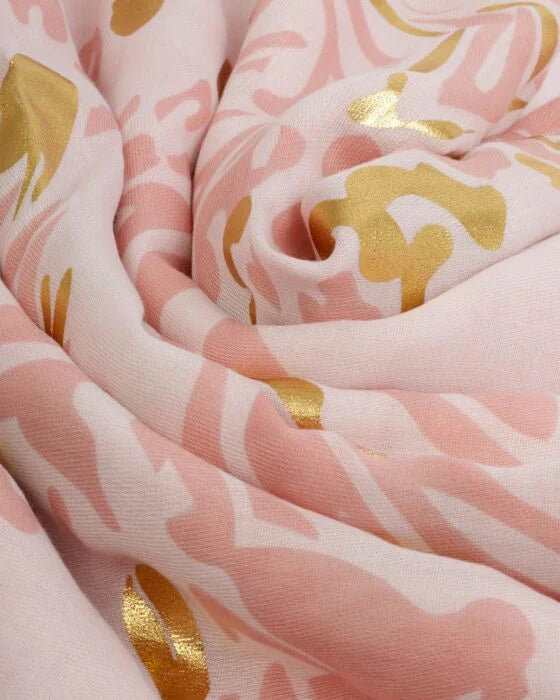 PRINTED FOIL SCARF ANIMAL PINK DUSTY FOIL