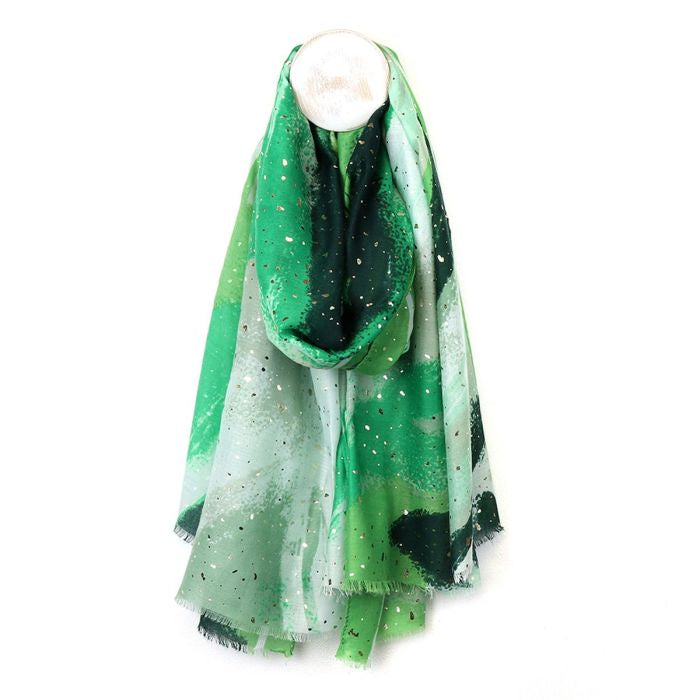 GREEN COLOUR WASH AND METALLIC OVERLAY SCARF