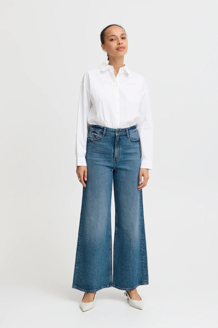 MID BLUE DENIM KYRA WIDE LEG JEAN