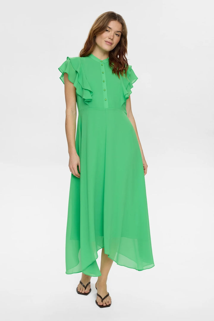 VIBRANT GREEN RUFFLE DRESS