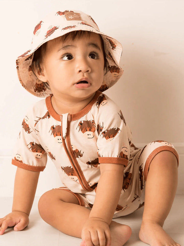 NEUTRAL HAMISH COW SUMMER ROMPER 6-12 MONTHS