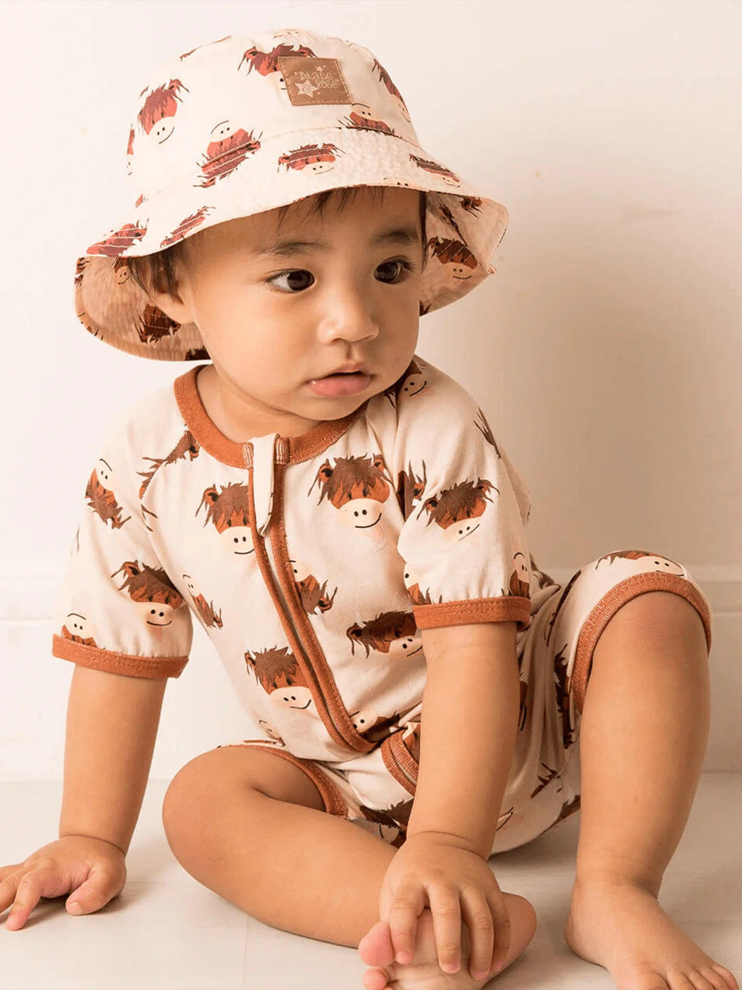NEUTRAL HAMISH COW SUMMER ROMPER 6-12 MONTHS