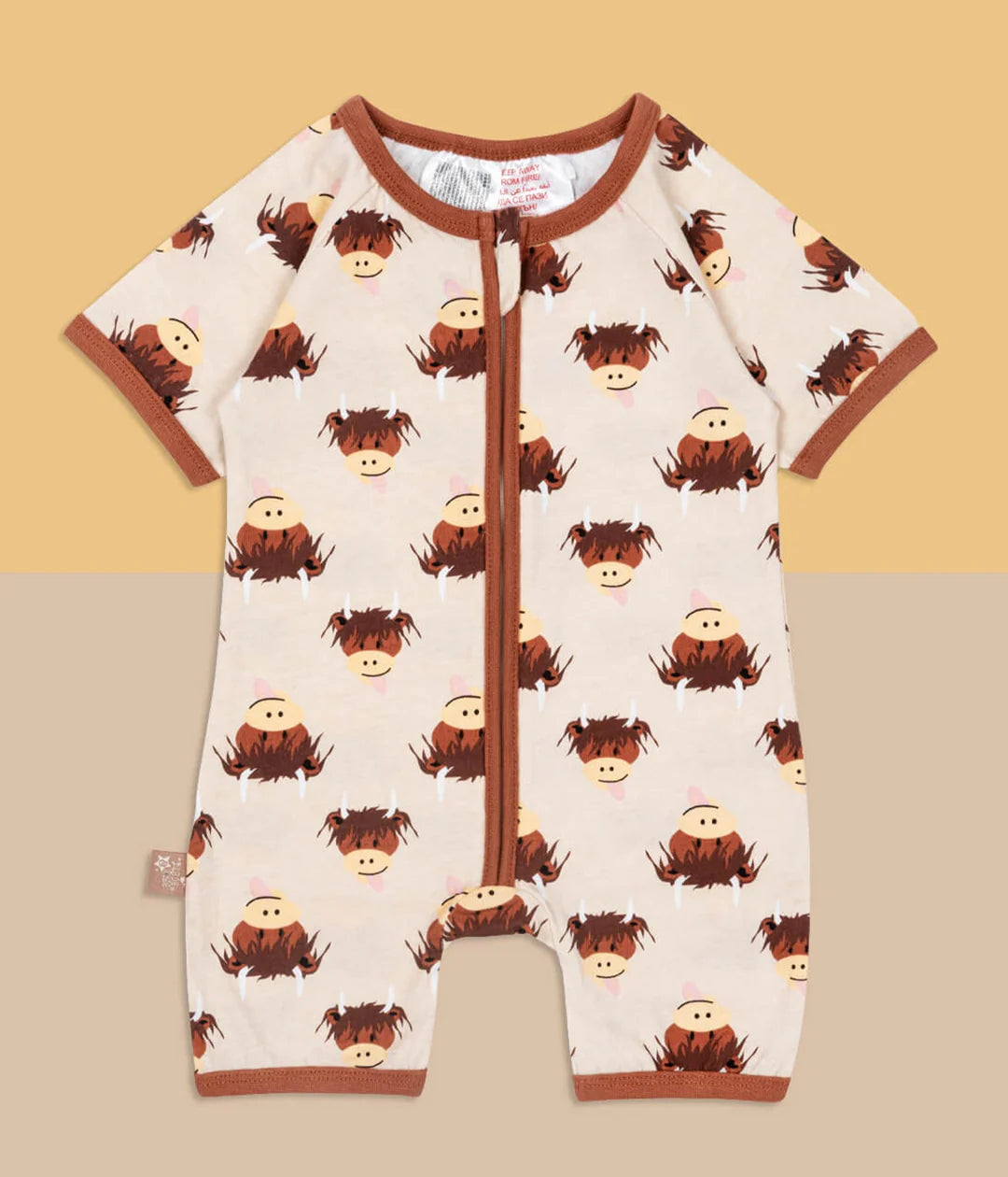 NEUTRAL HAMISH COW SUMMER ROMPER 6-12 MONTHS