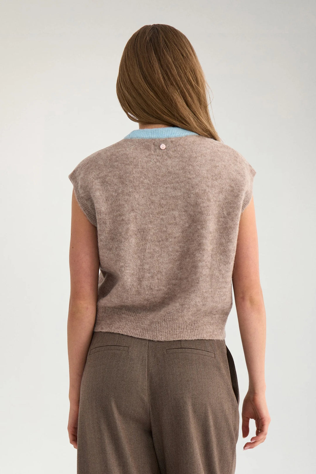 TAUPE GREY MELANGE RIETTE BOW KNITTED VEST