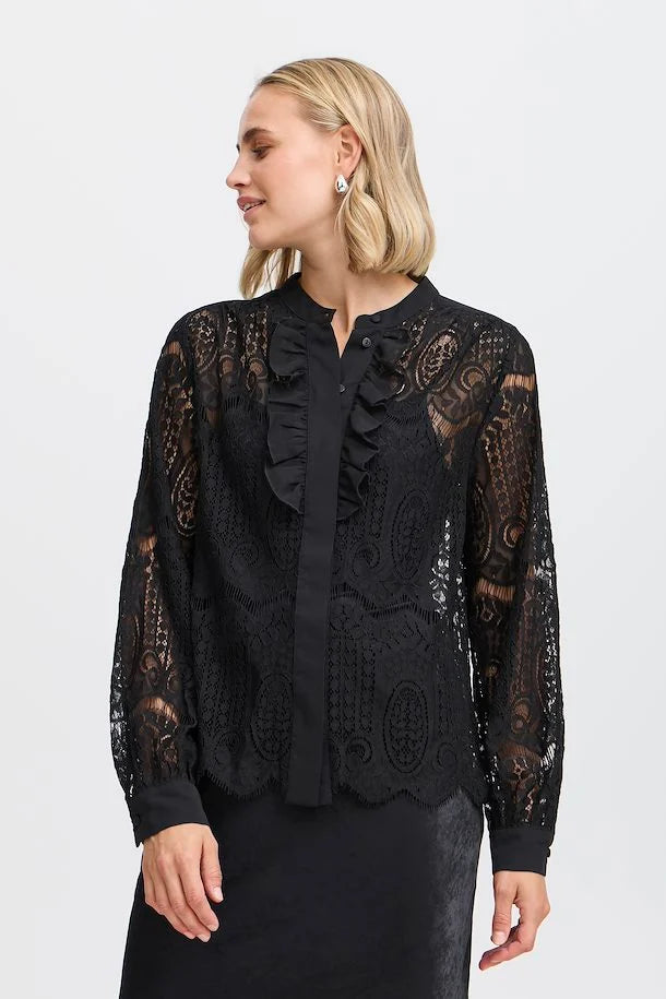 BLACK CATE LACE SHIRT