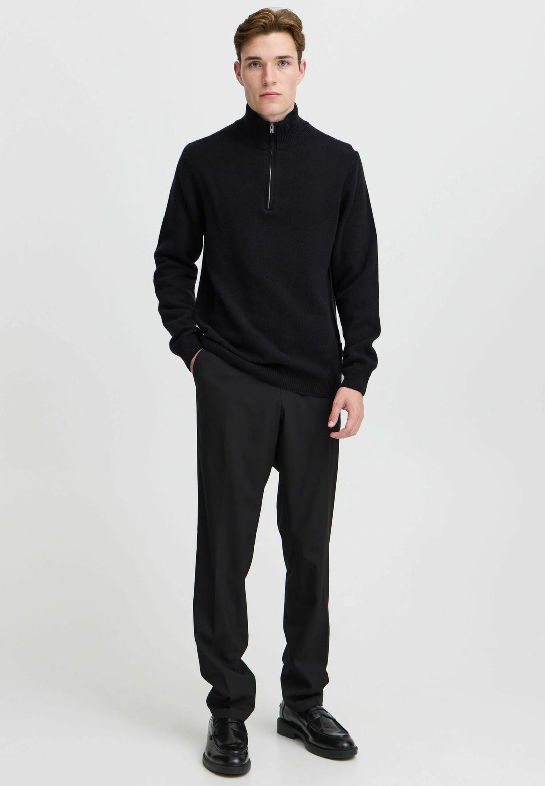 DARK NAVY KARL HALF ZIP LAMBS WOOL KNIT